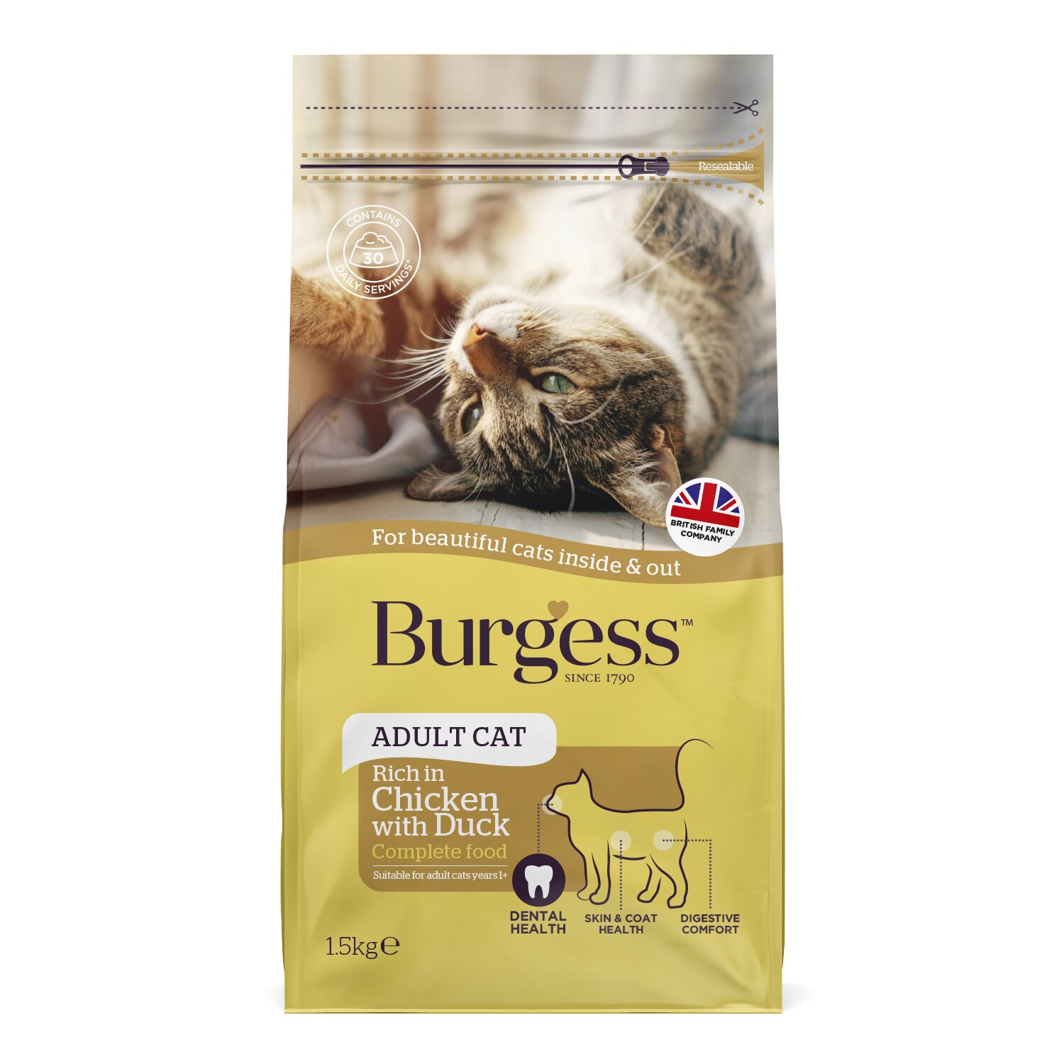 Burgess Adult Rich In Chicken With Duck Dry Cat Food - 1.5kg